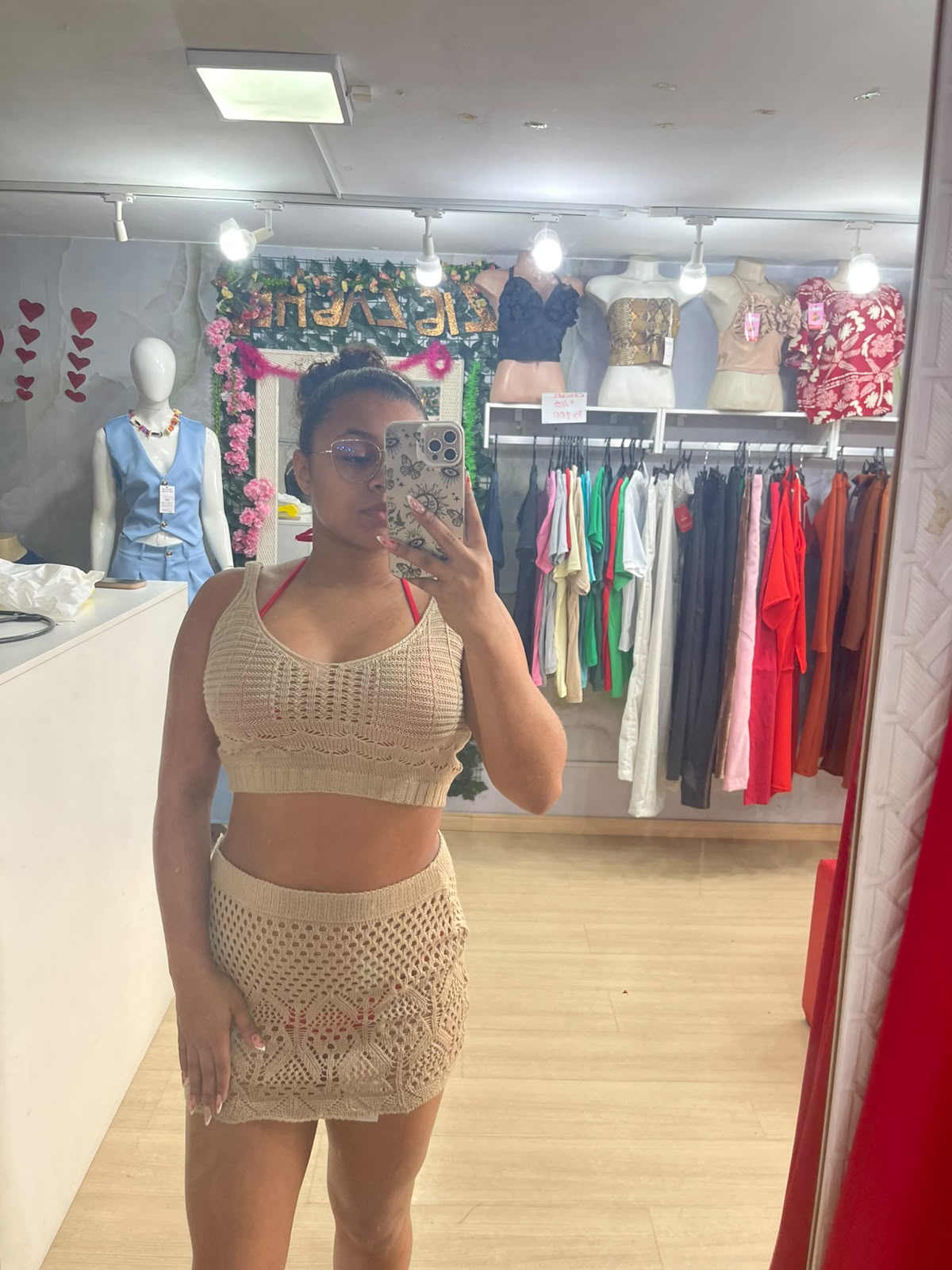 Conjunto de crochê bege, moda praia Zig Zag Help